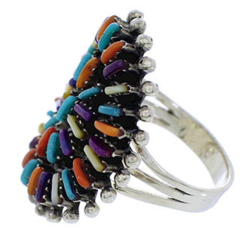 Genuine Sterling Silver Multicolor Needlepoint Southwestern Ring Size 5-1/2 VX56758