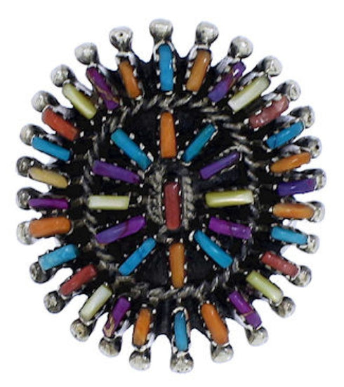Multicolor Needlepoint Genuine Sterling Silver Ring Size 7-3/4 VX56765