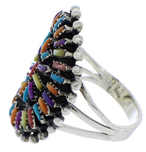 Multicolor Needlepoint Genuine Sterling Silver Ring Size 7-3/4 VX56765