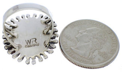 Southwestern Multicolor Needlepoint And Genuine Sterling Silver Ring Size 6 VX56771