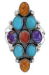 Multicolor And Turquoise Sterling Silver Ring Size 6-3/4 AS35614