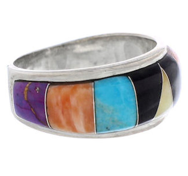 Multicolor Inlay Sterling Silver Jewelry Ring Size 7-1/4 UX35995
