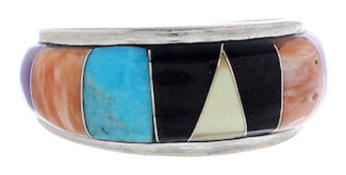 Multicolor Inlay Sterling Silver Jewelry Ring Size 7-1/4 UX35995