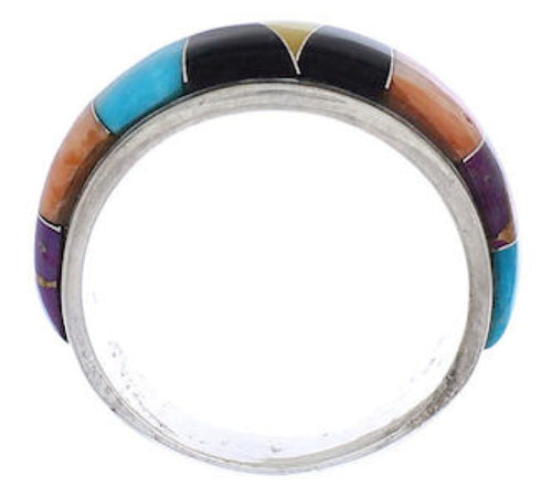 Multicolor Inlay Sterling Silver Jewelry Ring Size 7-1/4 UX35995