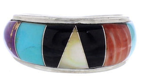 Silver And Multicolor Inlay Jewelry Ring Size 7-1/4 UX35998