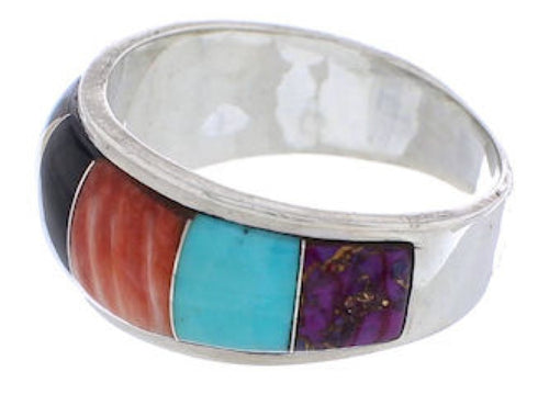 Silver And Multicolor Inlay Jewelry Ring Size 7-1/4 UX35998