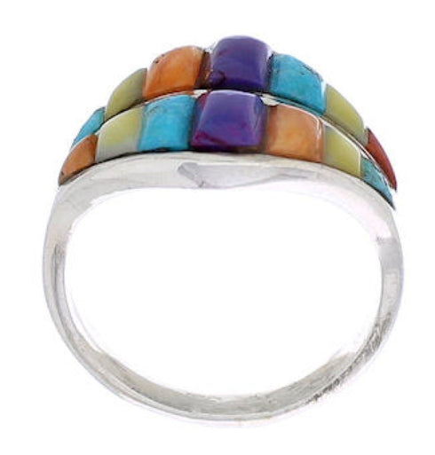 Authentic Sterling Silver Multicolor Inlay Ring Size 7-1/2 UX36024