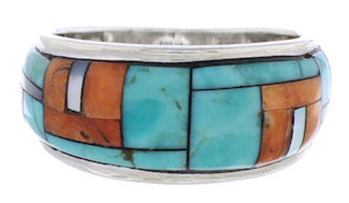 Southwest Sterling Silver Multicolor Inlay Ring Size 6-1/4 UX36031