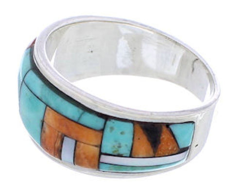 Southwest Sterling Silver Multicolor Inlay Ring Size 6-1/4 UX36031