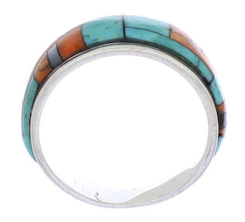 Southwest Sterling Silver Multicolor Inlay Ring Size 6-1/4 UX36031