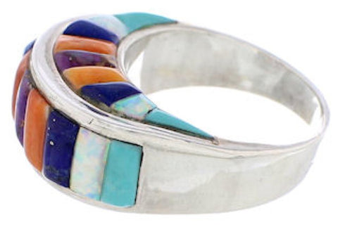 Multicolor Inlay Sterling Silver Southwest Ring Size 8-1/2 UX36033