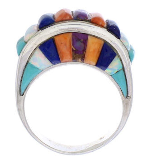 Multicolor Inlay Sterling Silver Southwest Ring Size 8-1/2 UX36033