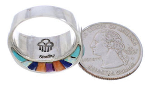 Multicolor Inlay Sterling Silver Southwest Ring Size 8-1/2 UX36033