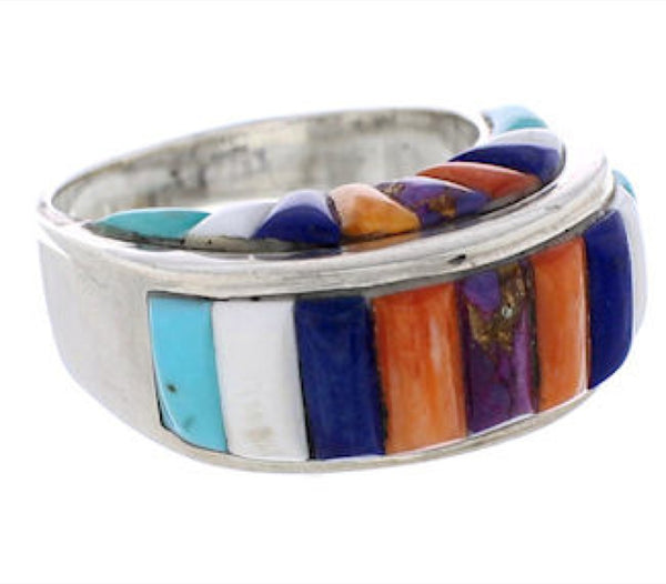 Sterling Silver Multicolor Inlay Southwest Ring Size 8-3/4 UX36039