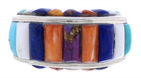 Sterling Silver Multicolor Inlay Southwest Ring Size 8-3/4 UX36039