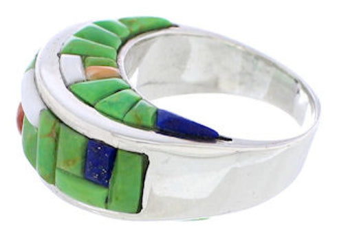 Southwest Sterling Silver Multicolor Inlay Ring Size 8-1/2 UX36053