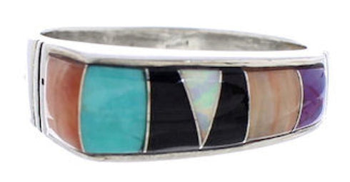 Authentic Sterling Silver Multicolor Inlay Ring Size 6-1/2 UX36085