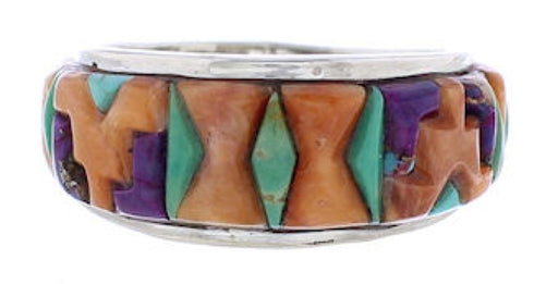 Authentic Sterling Silver Multicolor Inlay Ring Size 7-1/2 UX36113