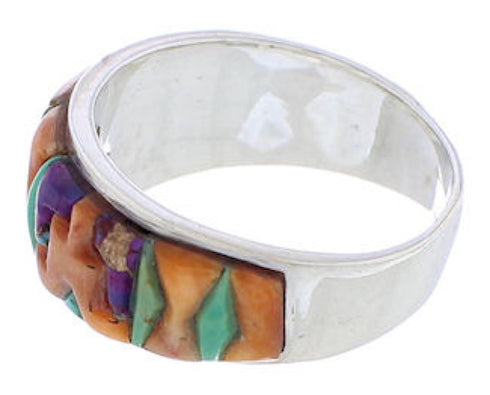 Authentic Sterling Silver Multicolor Inlay Ring Size 7-1/2 UX36113