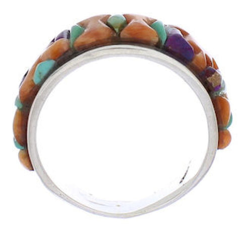 Authentic Sterling Silver Multicolor Inlay Ring Size 7-1/2 UX36113