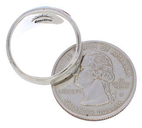 Southwestern Sterling Silver Multicolor Inlay Ring Size 8-1/2 UX36129