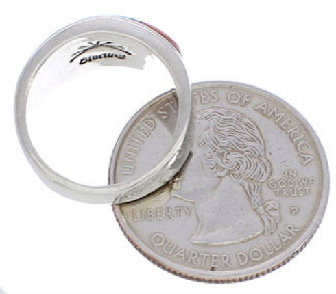 Southwestern Sterling Silver Multicolor Inlay Ring Size 7-1/2 UX36159