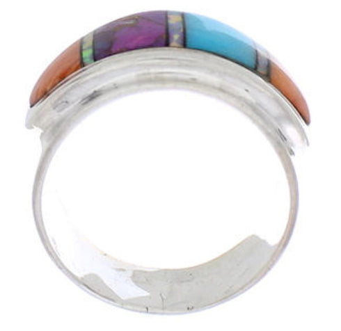 Sterling Silver And Multicolor Inlay Jewelry Ring Size 6-1/4 UX36203