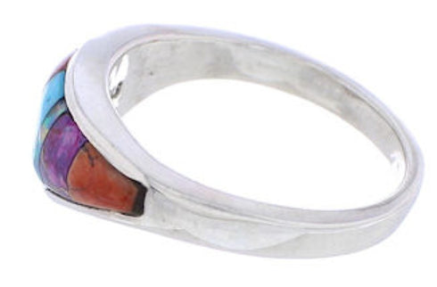 Southwest Sterling Silver Multicolor Inlay Ring Size 6-3/4 UX36220