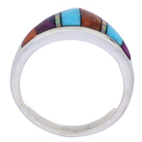 Multicolor Inlay Sterling Silver Jewelry Ring Size 6-3/4 UX36226