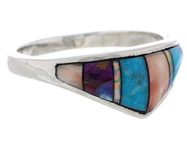 Silver And Multicolor Inlay Jewelry Ring Size 8-1/2 UX36233