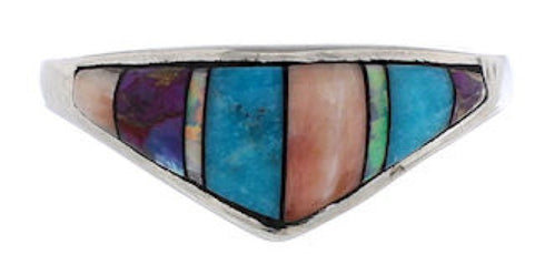 Silver And Multicolor Inlay Jewelry Ring Size 8-1/2 UX36233