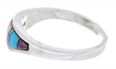 Silver And Multicolor Inlay Jewelry Ring Size 8-1/2 UX36233
