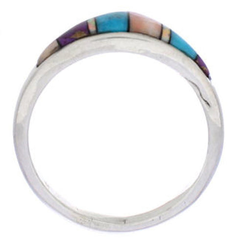 Silver And Multicolor Inlay Jewelry Ring Size 8-1/2 UX36233