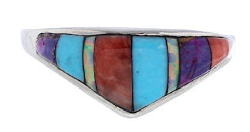 Sterling Silver Multicolor Inlay Southwest Ring Size 8-1/2 UX36470