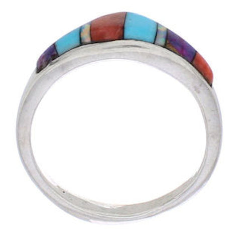 Sterling Silver Multicolor Inlay Southwest Ring Size 8-1/2 UX36470