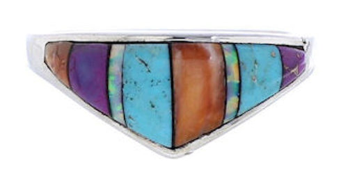 Authentic Sterling Silver Multicolor Inlay Ring Size 7-3/4 UX36477