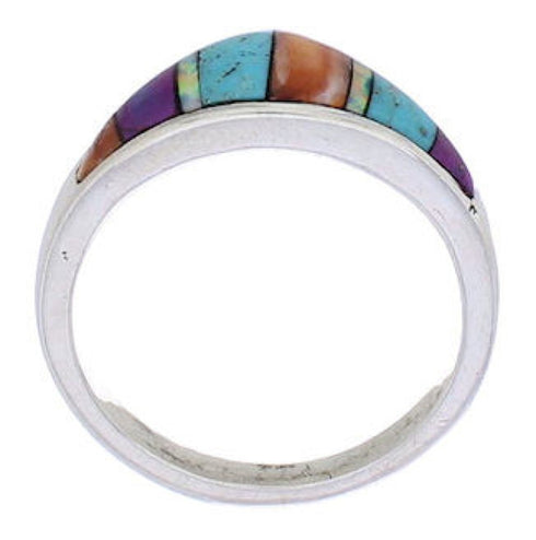 Authentic Sterling Silver Multicolor Inlay Ring Size 7-3/4 UX36477
