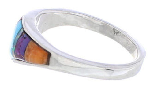 Genuine Sterling Silver Multicolor Inlay Ring Size 5-1/2 UX36480