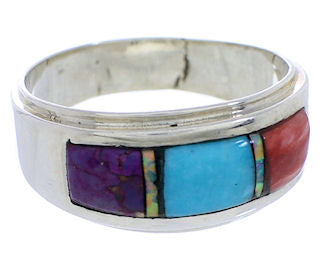 Genuine Sterling Silver And Multicolor Ring Size 8-3/4 EX50979