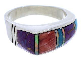Multicolor Inlay Silver Southwest Ring Size 7-1/4 EX50990