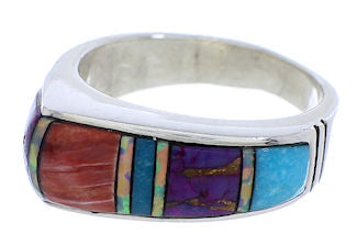Sterling Silver Turquoise Multicolor Inlay Ring Size 7-3/4 EX50996