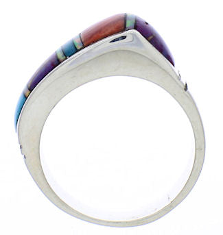 Multicolor Inlay Silver Southwest Ring Size 7-1/4 EX50990