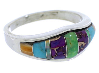 Southwest Multicolor Inlay Silver Ring Size 6-1/2 EX51032