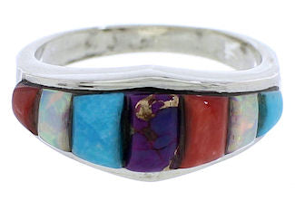 Sterling Silver Southwestern Multicolor Ring Size 5-3/4 EX51039