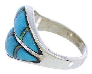 Sterling Silver Jewelry Turquoise Opal Inlay Ring Size 6-3/4 RS44907