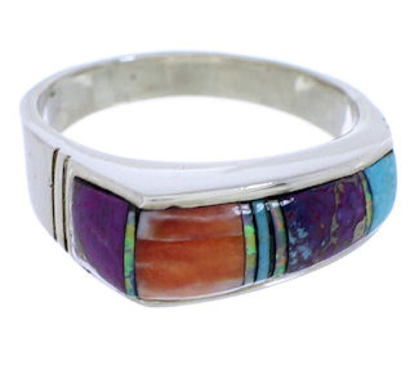 Southwest Turquoise Multicolor Sterling Silver Ring Size 8-1/2 JX37923