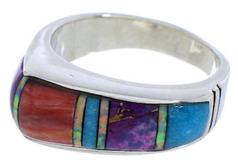 Multicolor Inlay Southwest Sterling Silver Ring Size 5-1/2 JX37930