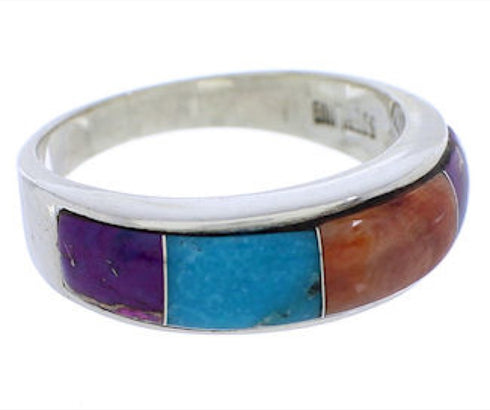 Southwest Multicolor Sterling Silver Ring Size 5-3/4 JX37959