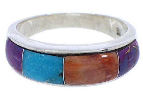 Southwest Silver Multicolor Inlay Ring Size 6-3/4 JX37939