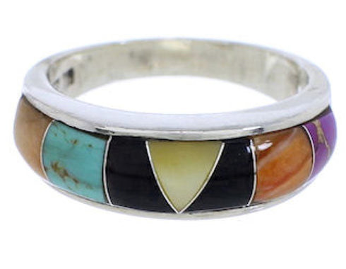 Multicolor Inlay Authentic Sterling Silver Ring Size 6-3/4 JX37963